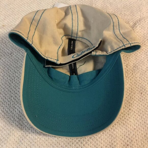 Cabela's Womens Hat Strap Back Adjustable Cream And Teal Distressed Logo - Picture 3 of 3